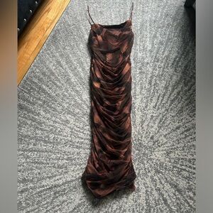 Rust & Black Ruched Midi Slip Dress